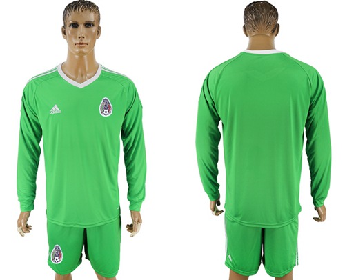 Mexico Blank Shiny Green Long Sleeves Goalkeeper Soccer Country Jersey